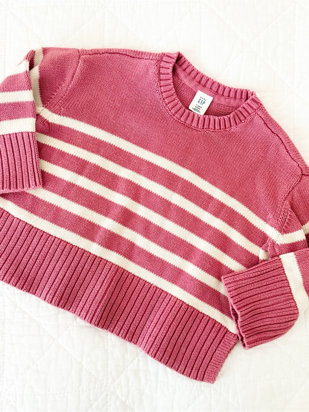 GAP Kids Pink and Cream Striped Crewneck Sweater
